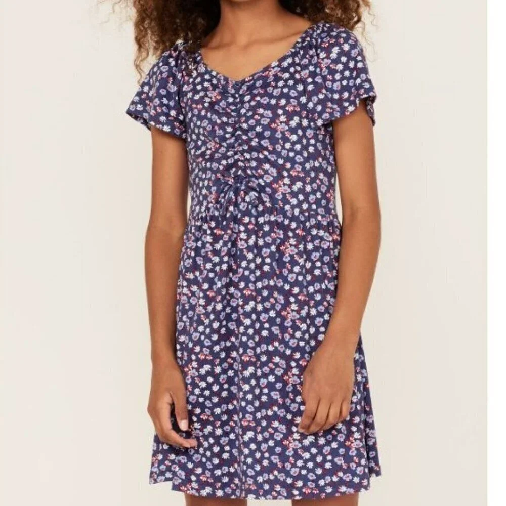 Shyanne Girl's XL Ditsy Floral Flowy Dress - Blue